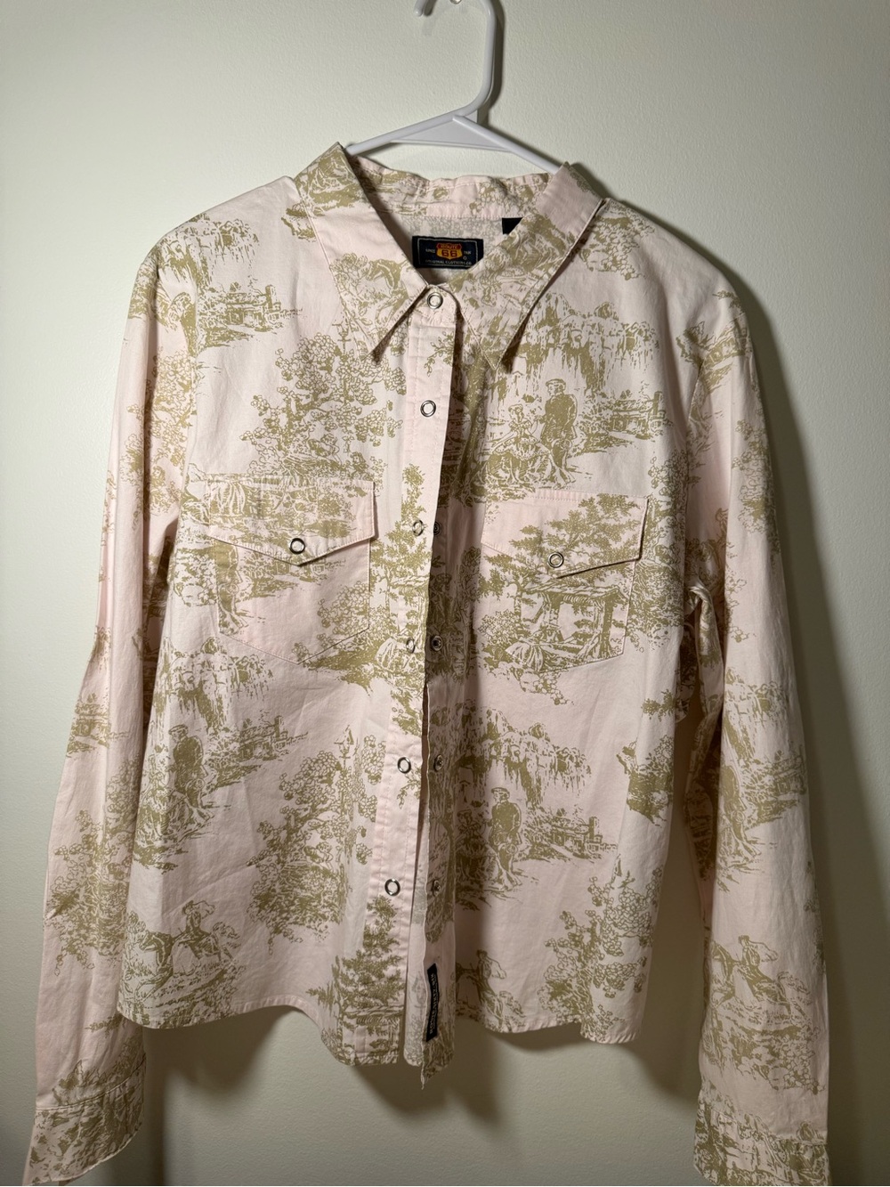 Pink and Olive Printed Button-Down Shirt